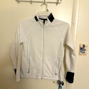 Lands End  Womens White with Black Collar Thermacheck Zip-up Jacket XS